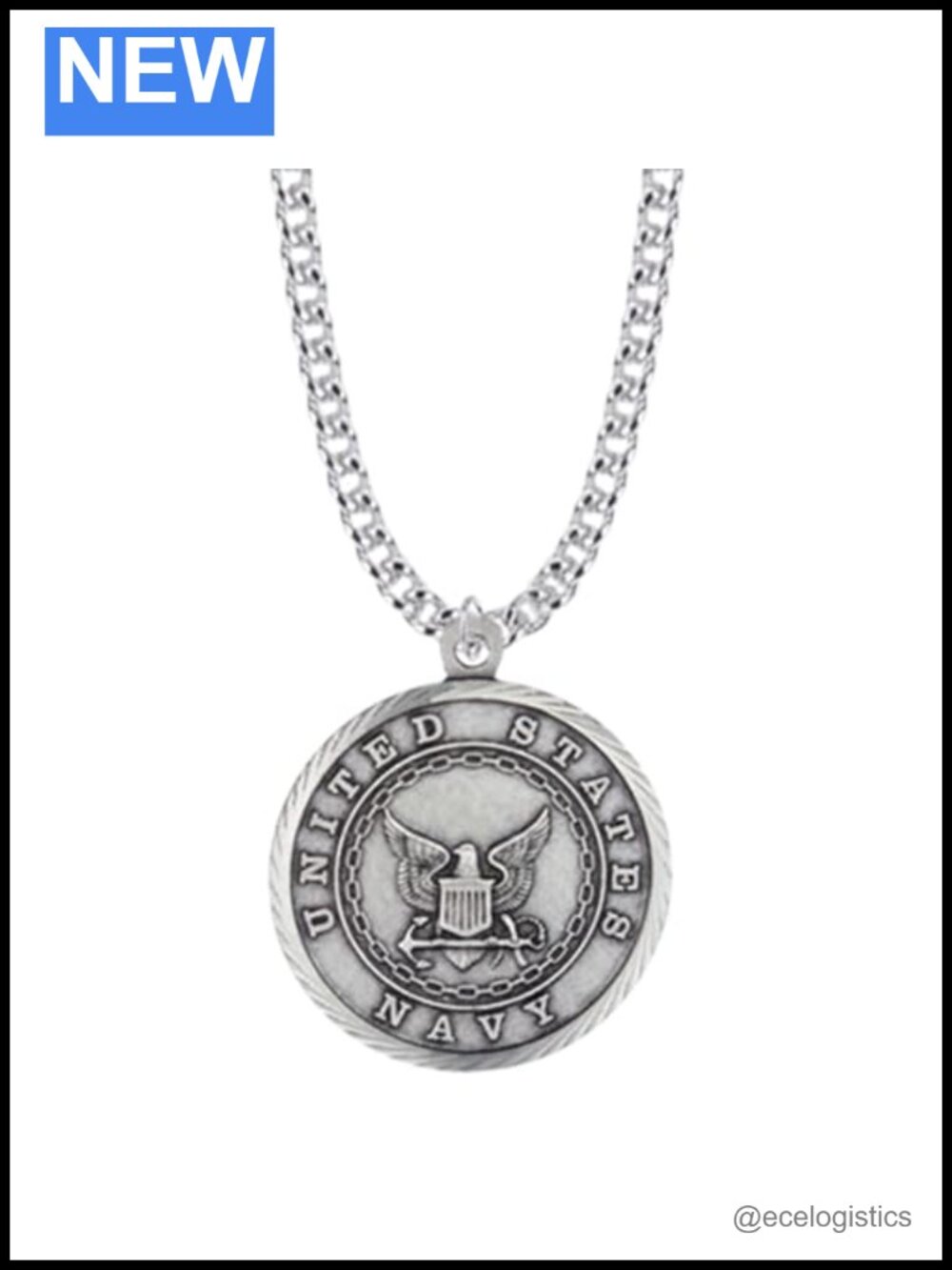 Sterling Silver St Michael US Navy Medal Pendant Necklace 24 Inch